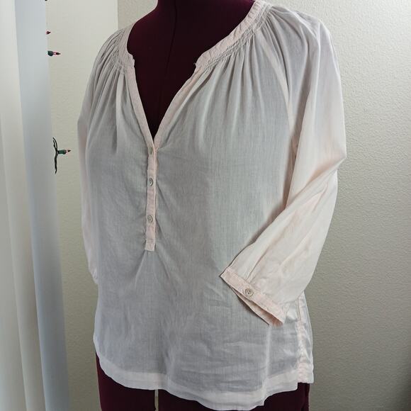 Label of Graded Goods by H&M Tops - L.O.G.G. by H&M Sheer Pink Gauze Henley Blouse 8 pink lightweight cottage